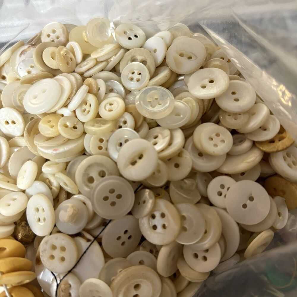 2lb+ Vintage MOP Pearl Shell Buttons Metal Wood Plastic Shapes Fun White - Picture 6 of 9